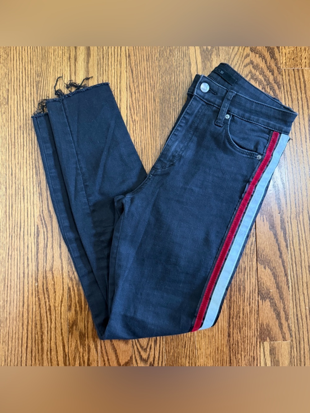 Joe's Jeans Black Striped High Rise Skinny Ankle The Charlie Flawless Size 26